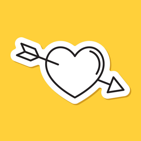Heart with arrow sticker  icon in flat style. Valentines day vector illustration on isolated background. Amour sign business concept.のイラスト素材