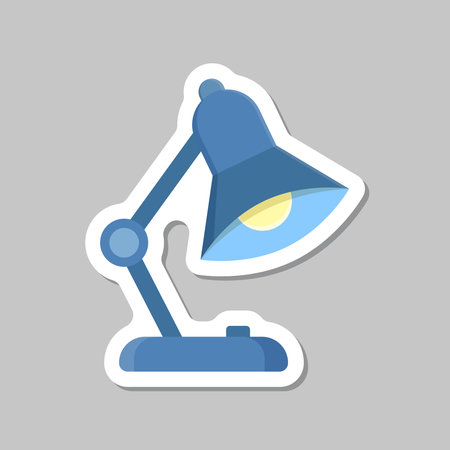 Desk lamp sticker icon in flat style. Spotlight vector illustration on isolated background. Light bulb sign business concept.のイラスト素材