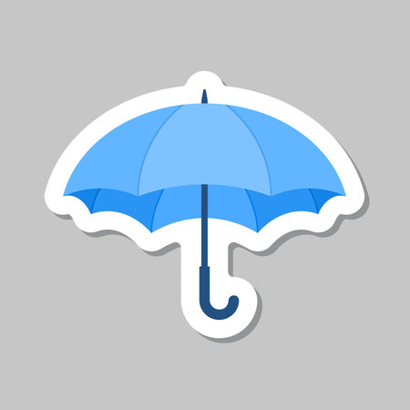 Waterproof umbrella sticker icon in flat style. Parasol vector illustration on isolated background. Rainy protection sign business concept.のイラスト素材
