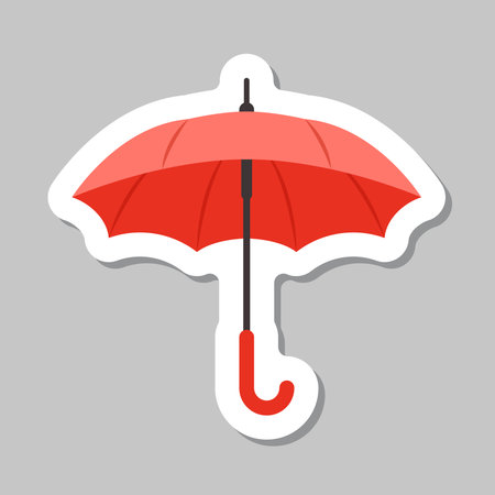 Waterproof umbrella sticker icon in flat style. Parasol vector illustration on isolated background. Rainy protection sign business concept.のイラスト素材