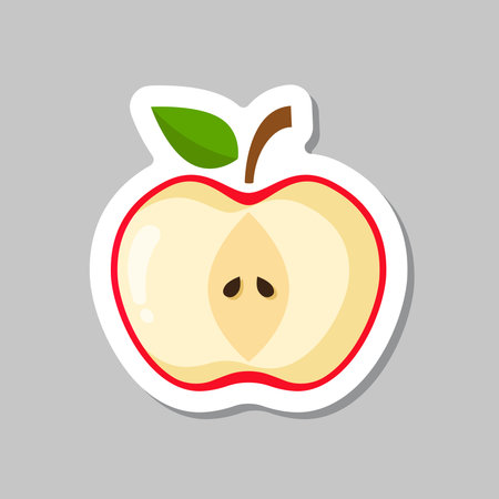 Apple fruit sticker icon in flat style. Healthy dessert vector illustration on isolated background. Fresh food sign business concept.のイラスト素材