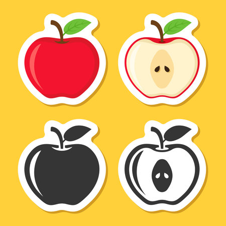 Apple fruit sticker icon set in flat style. Healthy dessert vector illustration on isolated background. Fresh food sign business concept.のイラスト素材