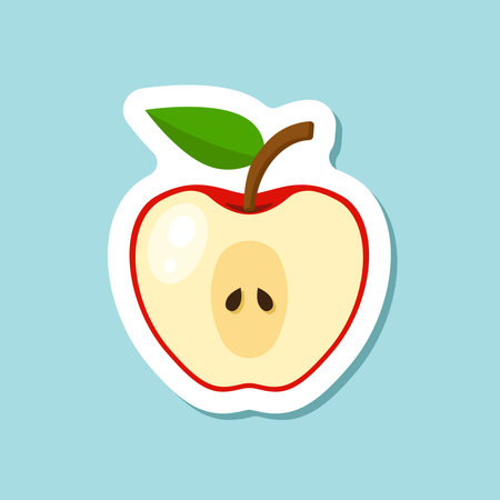 Apple fruit sticker icon in flat style. Healthy dessert vector illustration on isolated background. Fresh food sign business concept.のイラスト素材