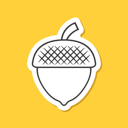 Acorn sticker icon in flat style. Oak nut vector illustration on isolated background. Nature sign business concept.のイラスト素材