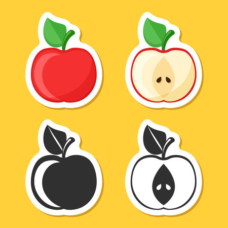Apple fruit sticker icon set in flat style. Healthy dessert vector illustration on isolated background. Fresh food sign business concept.のイラスト素材