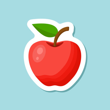 Apple fruit sticker icon in flat style. Healthy dessert vector illustration on isolated background. Fresh food sign business concept.のイラスト素材