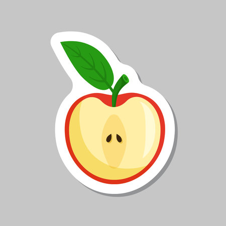 Apple fruit sticker icon in flat style. Healthy dessert vector illustration on isolated background. Fresh food sign business concept.のイラスト素材