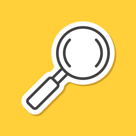 Magnifying glass sticker icon in flat style. Loupe vector illustration on isolated background. Searching sign business concept.のイラスト素材