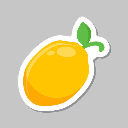 Lemon fruit sticker icon in flat style. Organic fruits vector illustration on isolated background. Vitamin C food sign business concept.のイラスト素材