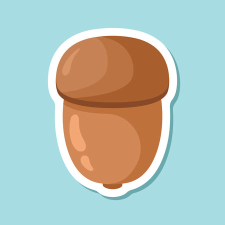 Acorn sticker icon in flat style. Oak nut vector illustration on isolated background. Nature sign business concept.のイラスト素材