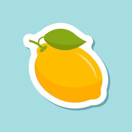 Lemon fruit sticker icon in flat style. Organic fruits vector illustration on isolated background. Vitamin C food sign business concept.のイラスト素材