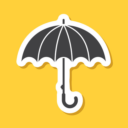 Waterproof umbrella sticker icon in flat style. Parasol vector illustration on isolated background. Rainy protection sign business concept.のイラスト素材