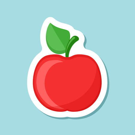 Apple fruit sticker icon in flat style. Healthy dessert vector illustration on isolated background. Fresh food sign business concept.のイラスト素材