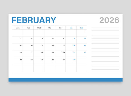 Calendar february 2026 icon in flat style. Planner vector illustration on isolated background. Calender sign business concept.のイラスト素材