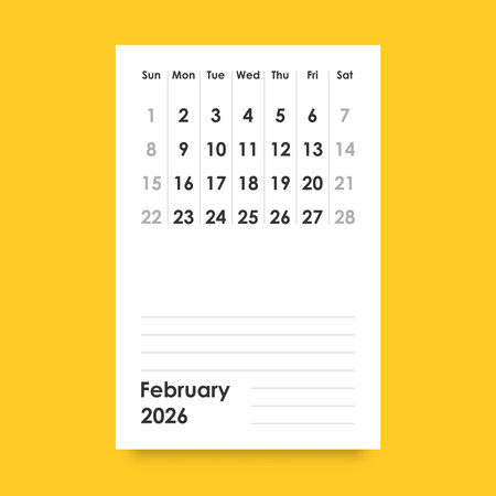 Calendar february 2026 icon in flat style. Planner vector illustration on isolated background. Calender sign business concept.のイラスト素材