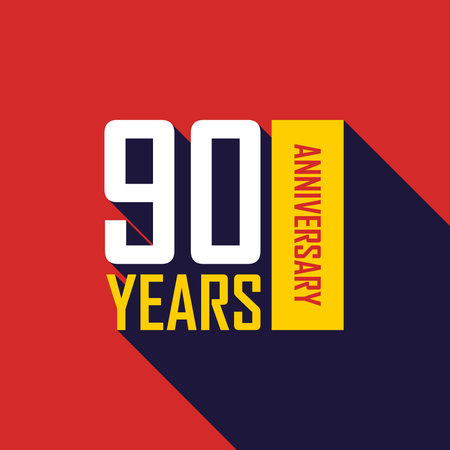 90th years anniversary celebration emblem icon in flat style. Special celebration day vector illustration on isolated background. Annual ceremony sign business concept.のイラスト素材