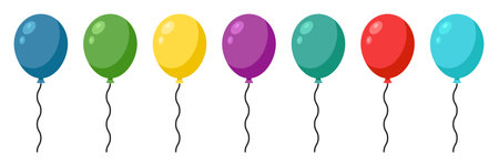 Balloon with string flying up in flat style. Helium ballon vector illustration on isolated background. Flying ball sign business concept.のイラスト素材