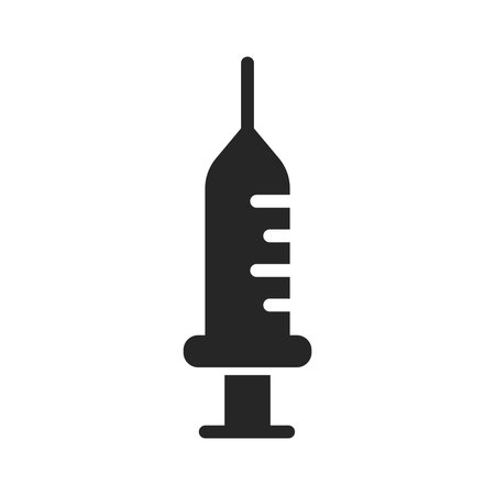 Syringe with vaccine icon in flat style. Medical syringe vector illustration on isolated background. Injector sign business concept.のイラスト素材