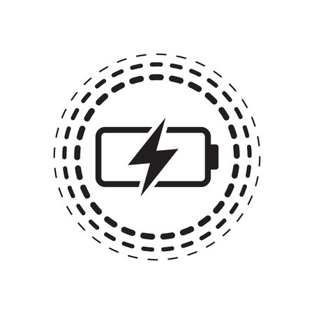 Battery charge icon in flat style. Accumulator recharge vector illustration on isolated background. Electrical power sign business concept.のイラスト素材