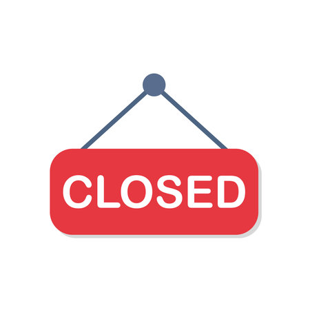 Sorry we are closed sign icon in flat style. Signboard vector illustration on isolated background. Welcome banner sign business concept.のイラスト素材