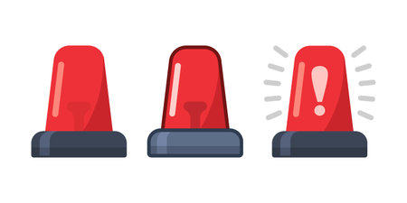 Alarm siren icon set collection in flat style. Emergency lamp vector illustration on isolated background. Ambulance and police light bulb sign business concept.のイラスト素材