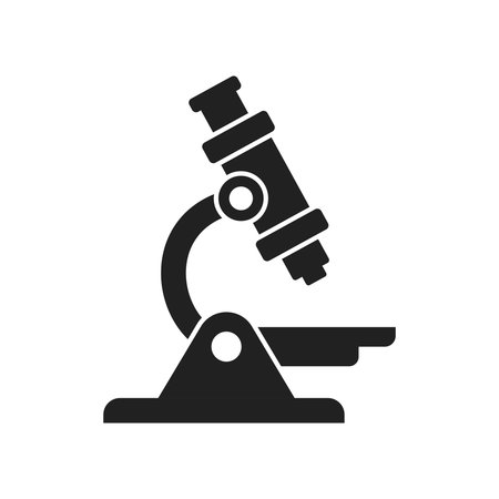 Microscope icon in flat style. Laboratory analysis vector illustration on isolated background. Biological research sign business concept.のイラスト素材
