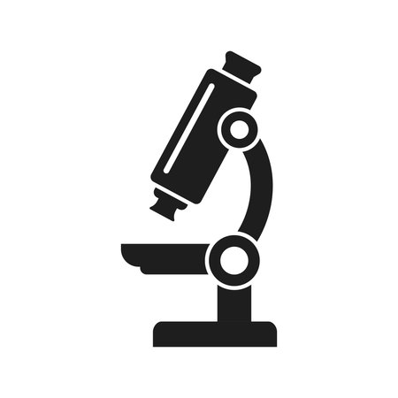 Microscope icon in flat style. Laboratory analysis vector illustration on isolated background. Biological research sign business concept.のイラスト素材