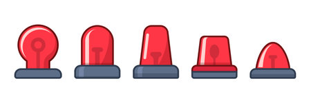 Alarm siren icon set collection in flat style. Emergency lamp vector illustration on isolated background. Ambulance and police light bulb sign business concept.のイラスト素材