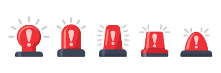 Alarm siren icon set collection in flat style. Emergency lamp vector illustration on isolated background. Ambulance and police light bulb sign business concept.のイラスト素材