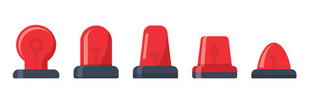 Alarm siren icon set collection in flat style. Emergency lamp vector illustration on isolated background. Ambulance and police light bulb sign business concept.のイラスト素材