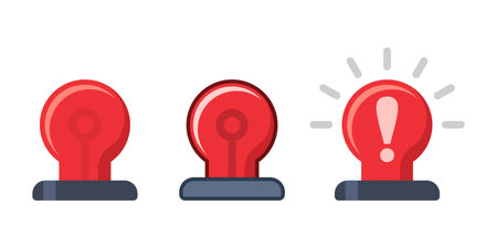 Alarm siren icon set collection in flat style. Emergency lamp vector illustration on isolated background. Ambulance and police light bulb sign business concept.のイラスト素材