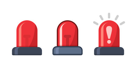Alarm siren icon set collection in flat style. Emergency lamp vector illustration on isolated background. Ambulance and police light bulb sign business concept.のイラスト素材