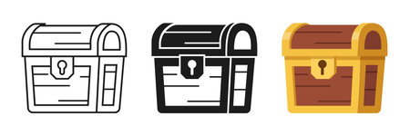 Treasure chest icon set collection in flat style. Money box vector illustration on isolated background. Financial container sign business concept.のイラスト素材