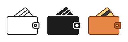 Wallet with paper bills icon set collection in flat style. Money bag vector illustration on isolated background. Financial accessory sign business concept.のイラスト素材