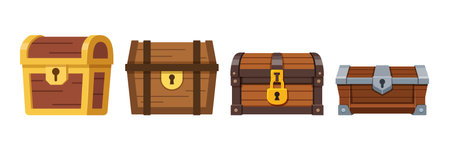 Treasure chest icon set collection in flat style. Money box vector illustration on isolated background. Financial container sign business concept.のイラスト素材