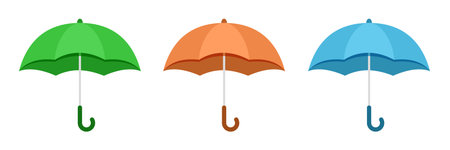 Umbrella icon set collection in flat style. Rain protection vector illustration on isolated background. Weather defense equipment sign business concept.のイラスト素材