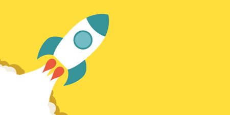 Rocket ship icon in cartoon flat style. Spaceship launch vector illustration on isolated background....