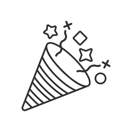 Exploding popper icon in outline stroke flat style. Party poppers vector illustration on isolated background. Firecracker and serpentine sign business concept.のイラスト素材