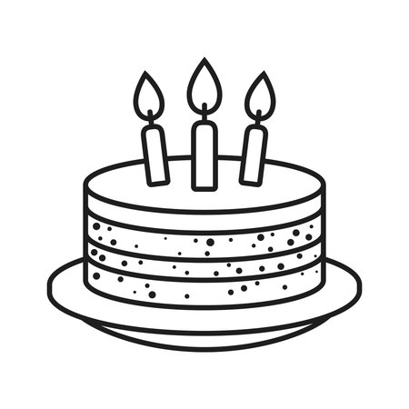 Happy birthday cake icon in outline stroke flat style. Pie with candles vector illustration on...