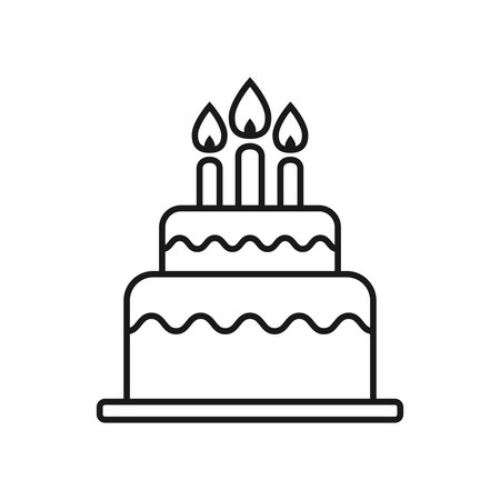 Happy birthday cake icon in outline stroke flat style. Pie with candles vector illustration on...