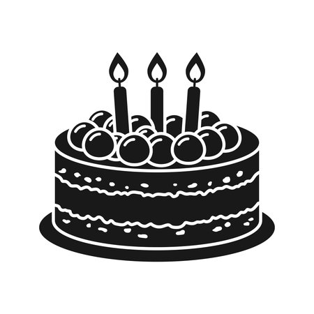 Happy birthday cake icon silhouette in flat style. Pie with candles vector illustration on isolated...