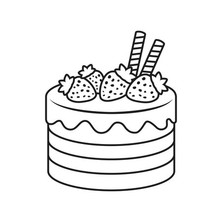 Chocolate cake icon in flat outline stroke style. Bakery pie vector illustration on isolated...