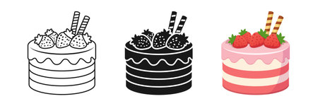 Chocolate cake icon set collection in flat style. Bakery pie vector illustration on isolated...