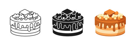 Chocolate cake icon set collection in flat style. Bakery pie vector illustration on isolated...