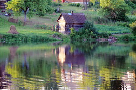 Sunset in the villageの写真素材