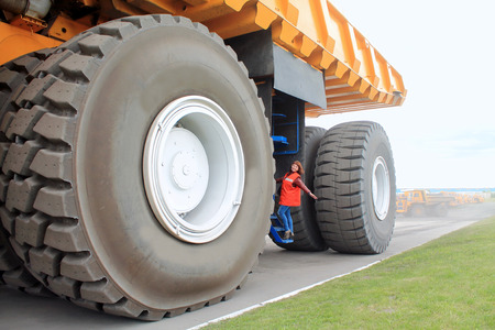 woman at the truckの写真素材