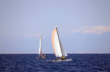 sailing on the sea in summerの写真素材