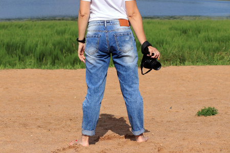 woman with a cameraの写真素材
