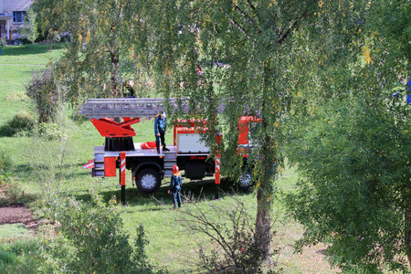 fire truck with climbing ladder