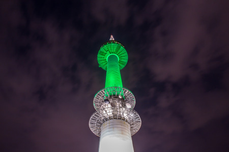 Seoul tower at night  in koreaのeditorial素材